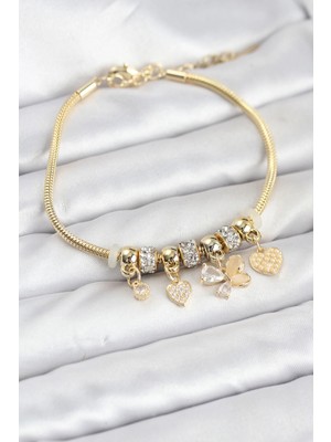 Bazarhane Kelebek Charmlı Gold Renk Kadın Bileklik