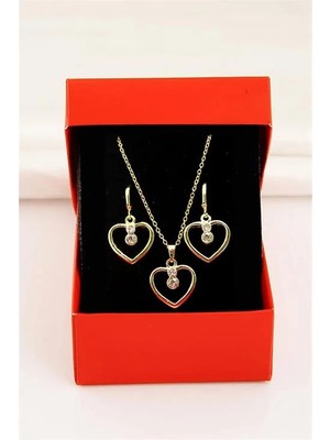 Euromoda Kalp Tasarımlı Gold Renkli Kolye Küpe Takımı