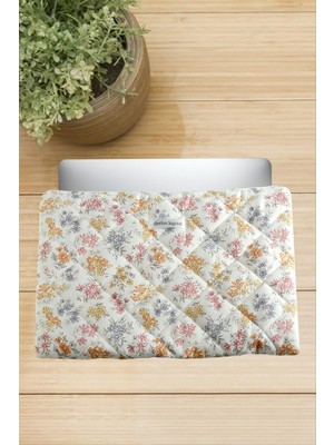 Zero Land Drnds Çiçek Desenli Labtop Bilgisayar Çantası 13*14 Inç - Beyaz