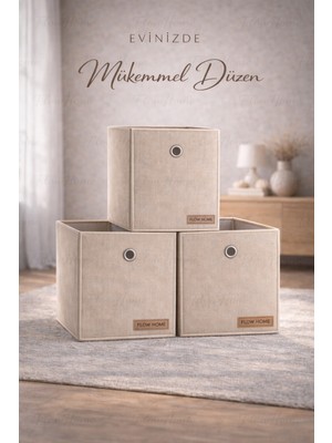 Flow Home Saklama Sepeti Dolap Organizer Katlanabilir Raf Gardırop Düzenleyici Kıyafet Saklama Kutusu Krem
