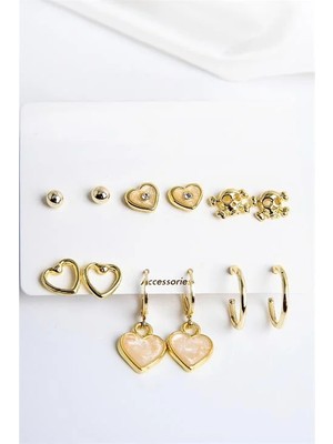 Euromoda Kalp Modelleri ve Iskelet Tasarımlı Halka ve Top Küpeli Küpe 12LI Seti