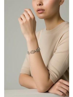 Euromoda Özel Tasarımlı Gümüş Kaplapa Halat Desenli Zincir Bileklik