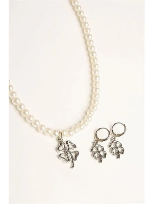 Euromoda Yonca Tasarımlı Inci Boncuklu Kolye Küpe Takım