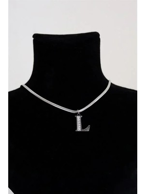 Euromoda L Harfi Tasarımlı Italyan Zincirli Zirkon Taşlı Çelik Kolye