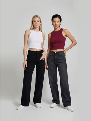 Sparrow Kadın 2'li Paket Slimfit Vücuda Oturan Halter Yaka Fitilli Crop Atlet