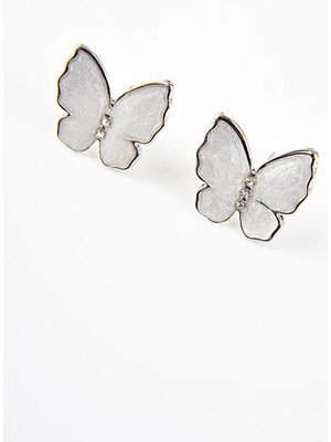 Euromoda Sedefli Kelebek Tasarımlı Gümüş Renkli Küpe