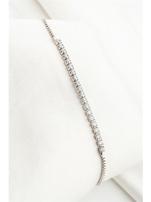 Euromoda Zirkon Taşlı Gümüş Kaplamalı Asansör Kapamalı Bileklik