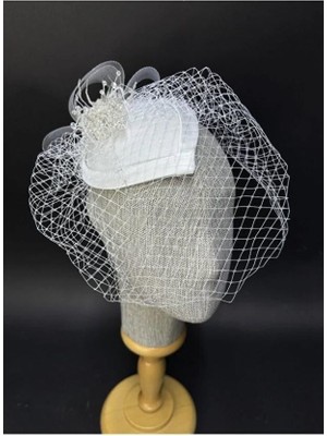 Hayalperest Boncuk Gelin Nikah Şapkası Kristal Işlemeli Tül Fiyonklu Saç Aksesuarı