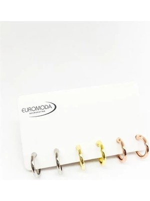 Euromoda Gümüş Altın Rose Renkleri 6lı Halka Küpe Seti