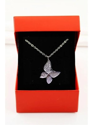 Euromoda Kelebek Tasarımlı Zirkon Taşlı Kolye