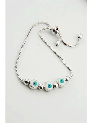 Euromoda Nazarlık Tasarımlı Gümüş Kaplamalı Asansör Kapamalı Bileklik