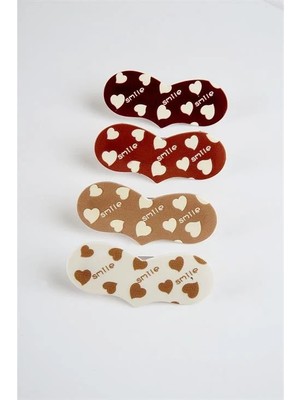 Euromoda Kalp Tasarımlı 4lü Klipsli Yan Toka Seti