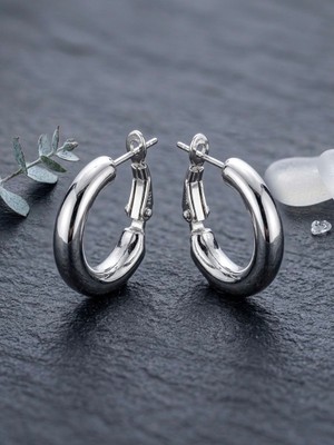 Meneva Aksesuar Gümüş Silver Renk Kaplama Orta Boy Halka Küpe