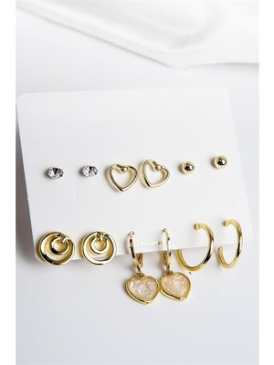 Euromoda Kalp Figürlü Özel Sembollu Gümüş Renkli 12LI Küpe Seti