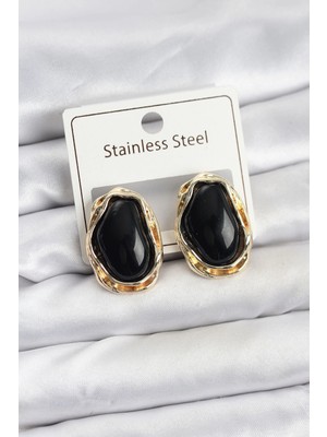 Bazarhane Siyah Damla Model Pirinç Vintage Kadın Küpe