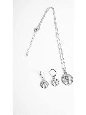 Euromoda Yaşam Ağacı Tasarımlı Gold ve Gümüş Renkleri Kolye Küpe Takım Seti