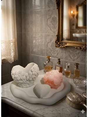 Doğal Minimalist Dalgalı Tablalı Kalp ve Çiçek Figürlü Dekoratif Set