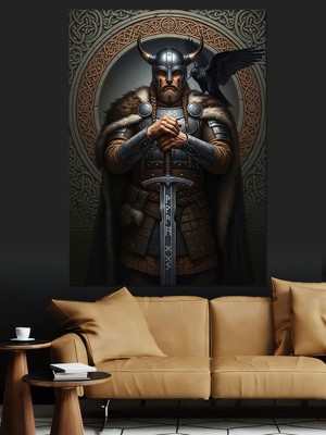 Tablomega Kılıç Tutan Güçlü Viking Savaşçısı Dekoratif Kanvas - Mdf Ahşap Tablo