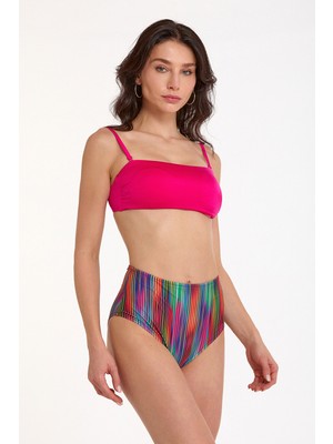 Argento Kadın Fuşya Çıkarılabilir Ince Kaplı Yüksek Bel Straplez Bikini Takımı
