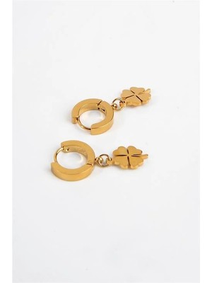 Euromoda Çelik Yonca Tasarımlı Gold Renkli Kancalı Sallantılı Çelik Küpe