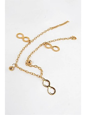 Euromoda Çelik Sonsuzluk Sembollü Boncuklu Çelik Halhal Ayak Aksesuarı