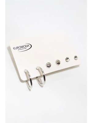 Euromoda Halka Tektaş Top Küpeli 3lü Küpe Seti