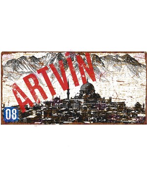 AYNED Print Artvin Şehir Temalı Dekoratif Alüminyum Tabela – Eskitme Duvar Dekoru