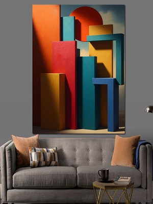 Artmeg Geometrik Renkli Sütunlar Soyut Tablo Dekoratif Kanvas - Mdf Ahşap Tablo