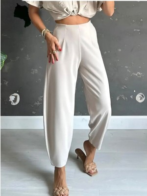 Butik Kadın Yüksek Bel Rahat Kesim Kumaş Pantolon