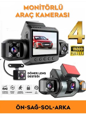 Azurtech 4 Kameralı Araç Kamerası 360° Ön Arka Iç Yan Kayıt Full Hd Gece Görüşlü Park Modu Dash Cam