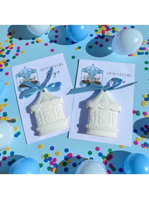 Nunu Event 10 Adet Mavi Kurdeleli Beyaz Atlı Karınca Taş Tozu Magnet Kişiye Özel Hediyelik, Hoşgeldin Bebek