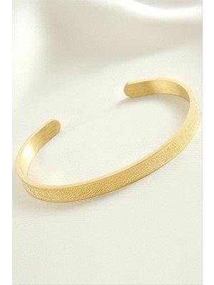 Zero Land Drnds Ayetel Kürsi Dualı Lüks Çelik Kelepçe Bileklik - Gümüş Rengi