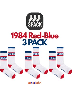Arteziahn Since 1984 3pack - Beyaz-Mavi-Kırmızı 3'lü Unisex Spor & Lifestyle Havlu Taban Çorap Seti