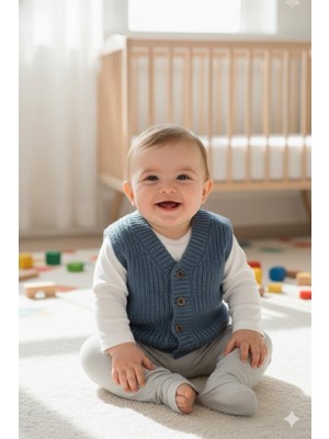 Mihrumay Erkek Bebek ve Çocuk Düz Deseni Triko Yelek