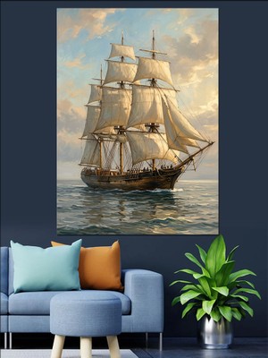 Tablomega Gün Batımında Denizde Büyük Yelkenli Dekoratif Kanvas - Mdf Ahşap Tablo