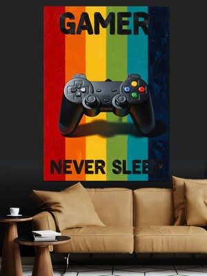 Tablomega Gökkuşağı Renkli Modern Oyun Konsolu Dekoratif Kanvas - Mdf Ahşap Tablo