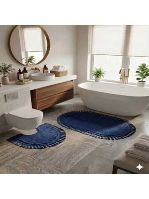 Altun Carpet 2li Kılozet Yakımı Pelüş Halı Ponpon Saçaklı 60X100+50X60 12MLHAVYUKSEKLİĞİ Var2 cm Kalınlık Var