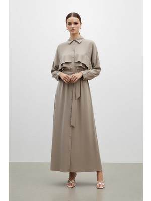 Puane Kadın Kuşaklı Düğmeli Uzun ELBISE-12668