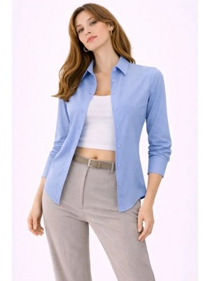 Marsilyan- Uzun Kollu Gömlek Düğmeli Klasik Yaka Günlük ve Ofis Şıklığına Uygun - Mavi