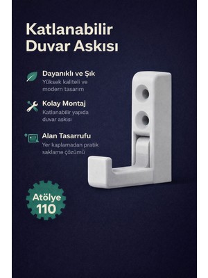 Genel Katlanabilir Duvar Askısı 4’lü Set – Yer Kaplamayan Katlanır Kanca, Vida Montajlı