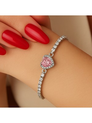 Genel Kalpli Pembe Taşlı Paslanmaz Çelik Kadın Bileklik Zarif ve Romantik Tasarım