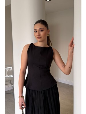 Magarde Peplum Detaylı Bluz- Siyah