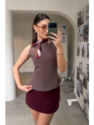 Magarde Peplum Detaylı Bluz- Vizon