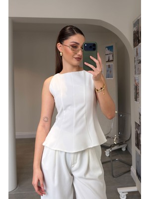 Magarde Peplum Detaylı Bluz- Ekru