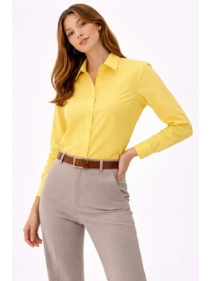 Marsilyan- Uzun Kollu Gömlek Düğmeli Klasik Yaka Günlük ve Ofis Şıklığına Uygun - Sarı