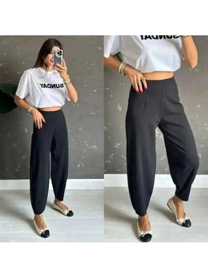 Butik Kadın Yüksek Bel Rahat Kesim Kumaş Pantolon