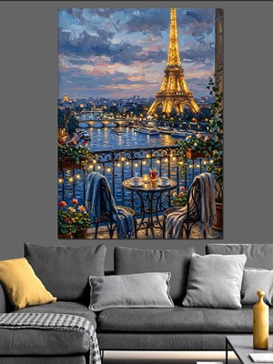 Tablomega Balkonda Paris Eyfel Kulesi Manzarası Dekoratif Kanvas - Mdf Ahşap Tablo