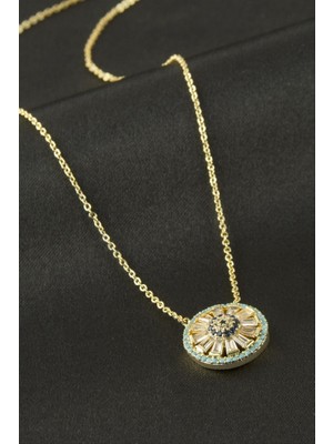 Zero Land Drnds Yuvarlak Nazar Zirkon Taşlı Kolye - Sarı