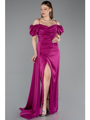 Abiyefon Bacak Dekolteli Uzun Saten Mezuniyet Elbisesi ABU5626