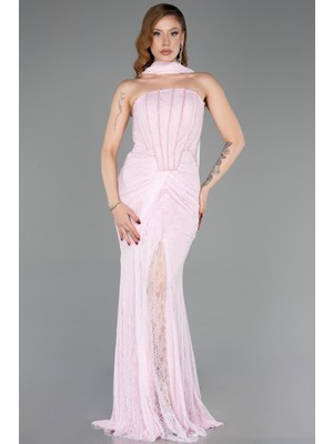 Abiyefon Straplez Korse Detay Yırtmaçlı Uzun Dantel Abiye ABU5686